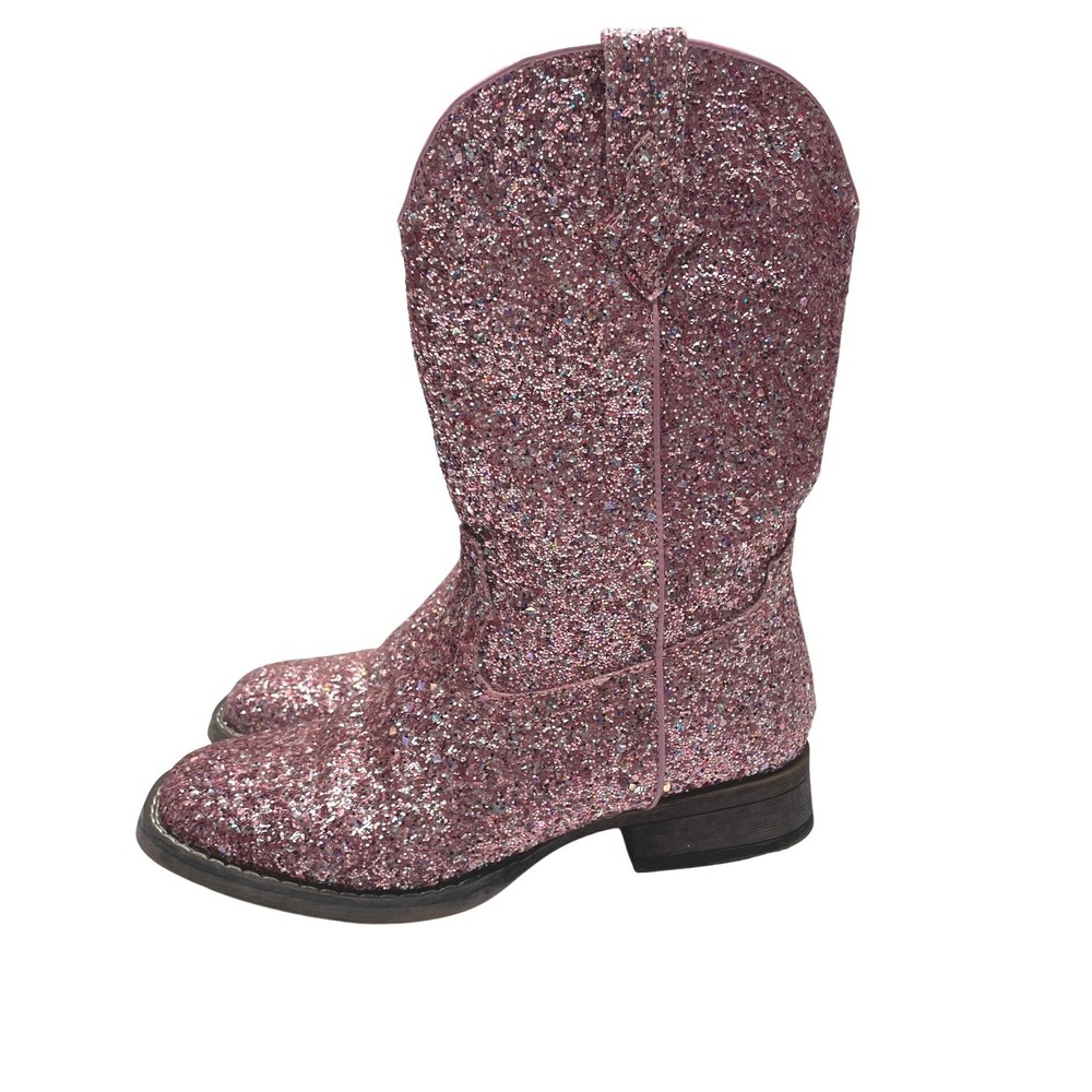 Roper Glitter‎ Galore Pink Square Toe Western Cowgirl Boots Big Girl's 4